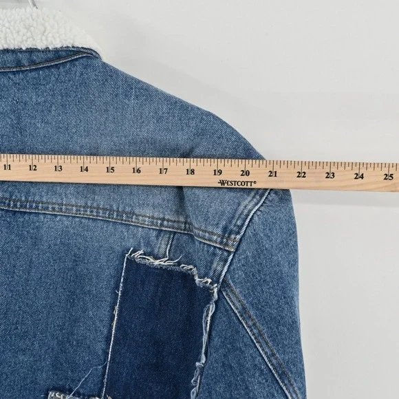 Sandro David Denim Jacket Womens Sz 36 Blue Faux Shearling Trimmed Trucker Jean - Picture 6 of 16